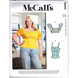 McCall's M8200 Womens 26W to 32W Peasant  and Crop Tops Sewing Pattern New